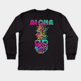 Aloha Hawaii Pineapple With Sunglasses Kids Long Sleeve T-Shirt